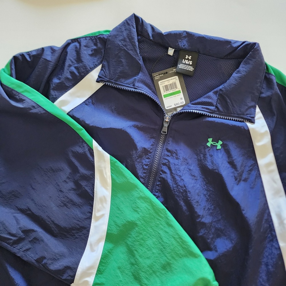 Under Armour Icon‎ Crinkle Track Jacket Mens Large Green White Blue Full Zip